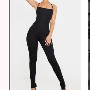 Prettylittlething Black Strappy Jumpsuit